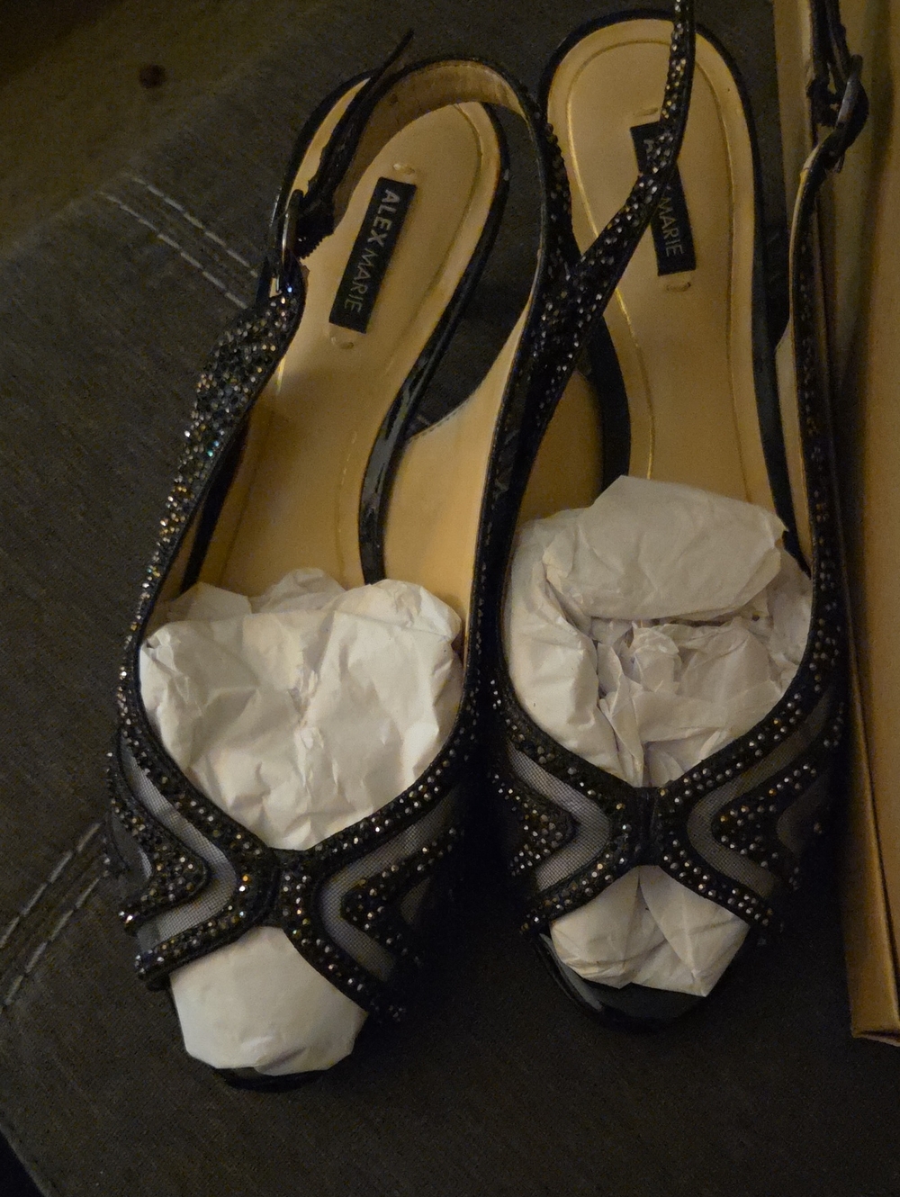 Alex Marie Black Embellished Slingback Heels